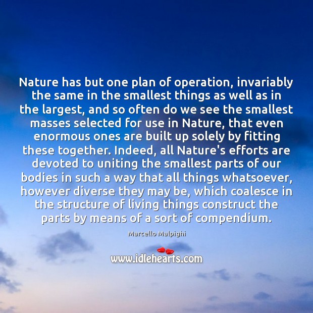 Nature has but one plan of operation, invariably the same in the Marcello Malpighi Picture Quote