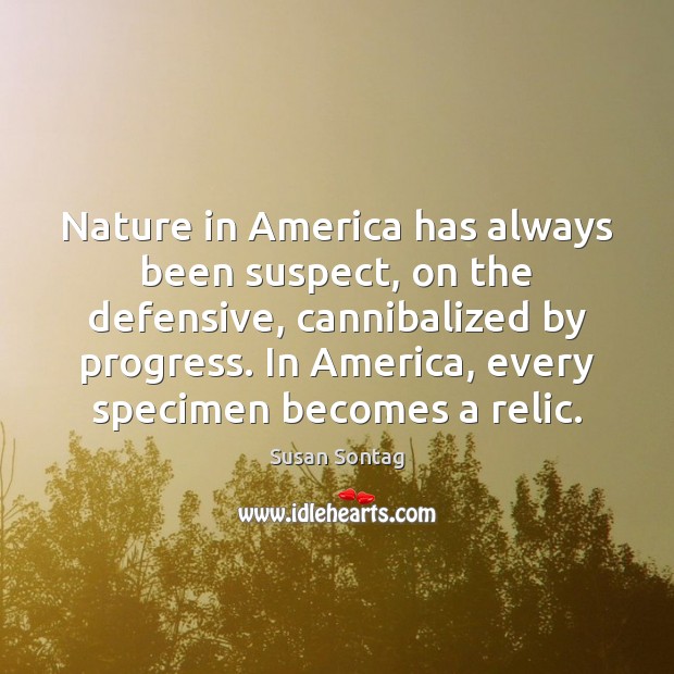 Nature in America has always been suspect, on the defensive, cannibalized by Susan Sontag Picture Quote