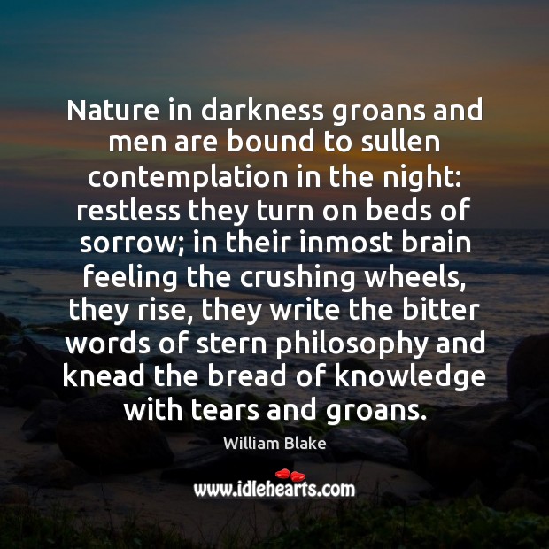 Nature in darkness groans and men are bound to sullen contemplation in William Blake Picture Quote