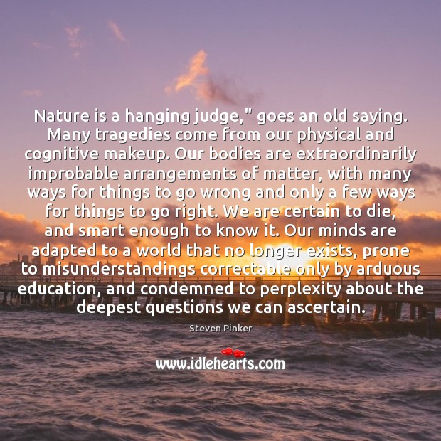 Nature is a hanging judge,” goes an old saying. Many tragedies come Steven Pinker Picture Quote