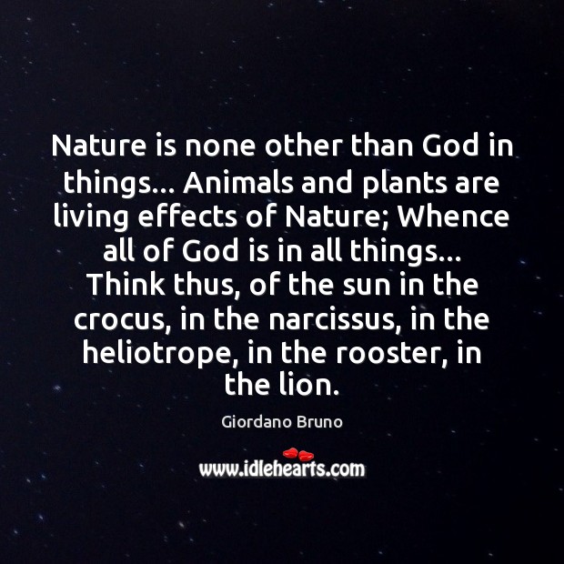 Nature is none other than God in things… Animals and plants are Giordano Bruno Picture Quote