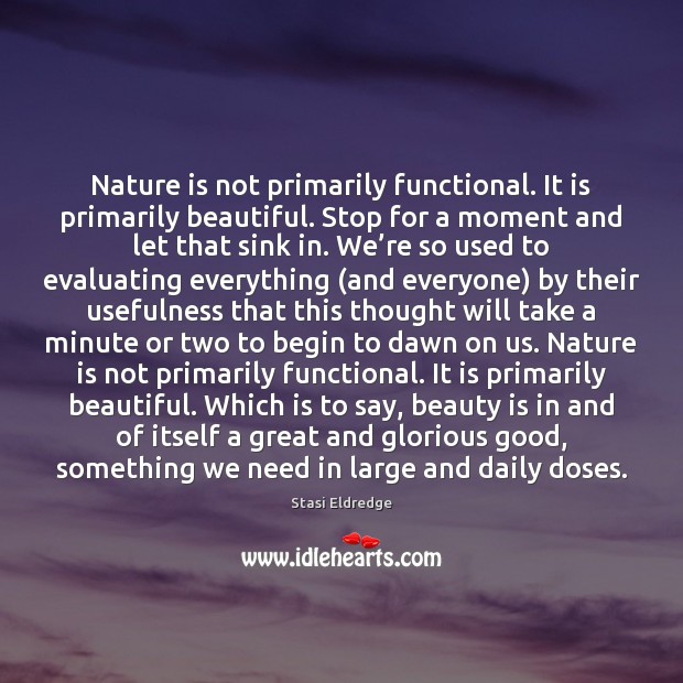Nature is not primarily functional. It is primarily beautiful. Stop for a Beauty Quotes Image