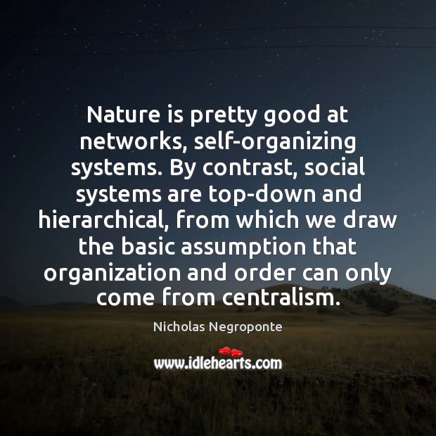 Nature is pretty good at networks, self-organizing systems. By contrast, social systems Image