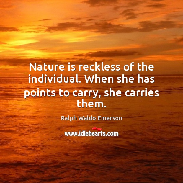 Nature is reckless of the individual. When she has points to carry, she carries them. 