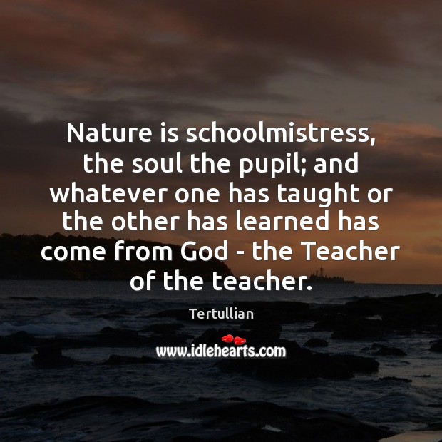 Nature is schoolmistress, the soul the pupil; and whatever one has taught Tertullian Picture Quote