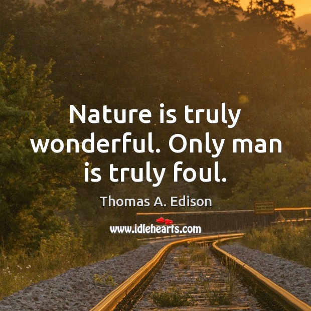 Nature is truly wonderful. Only man is truly foul. Thomas A. Edison Picture Quote
