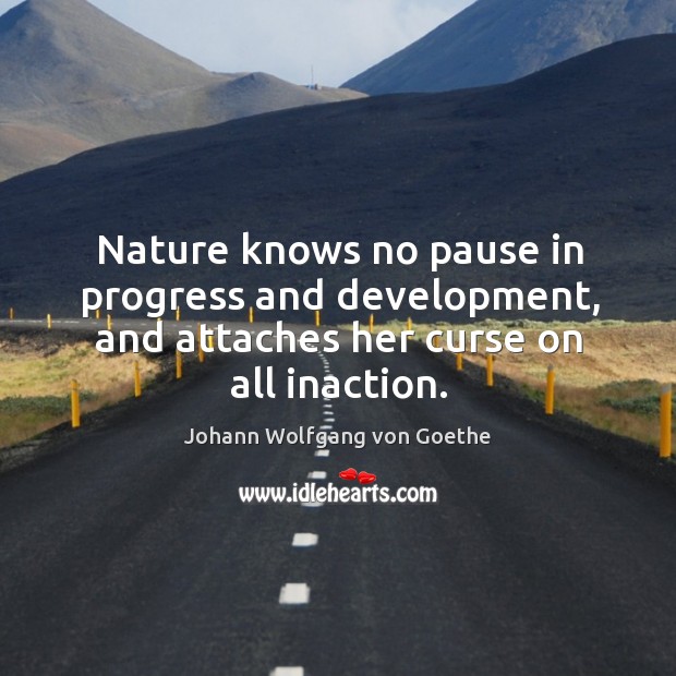 Nature knows no pause in progress and development, and attaches her curse on all inaction. Johann Wolfgang von Goethe Picture Quote