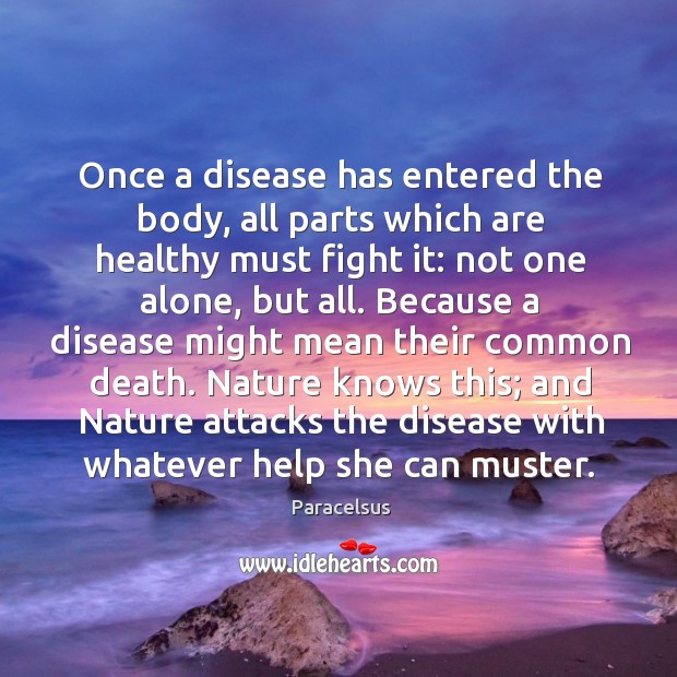 Nature knows this; and nature attacks the disease with whatever help she can muster. Paracelsus Picture Quote