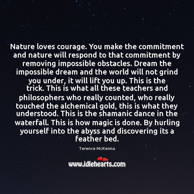 Nature loves courage. You make the commitment and nature will respond to Terence McKenna Picture Quote