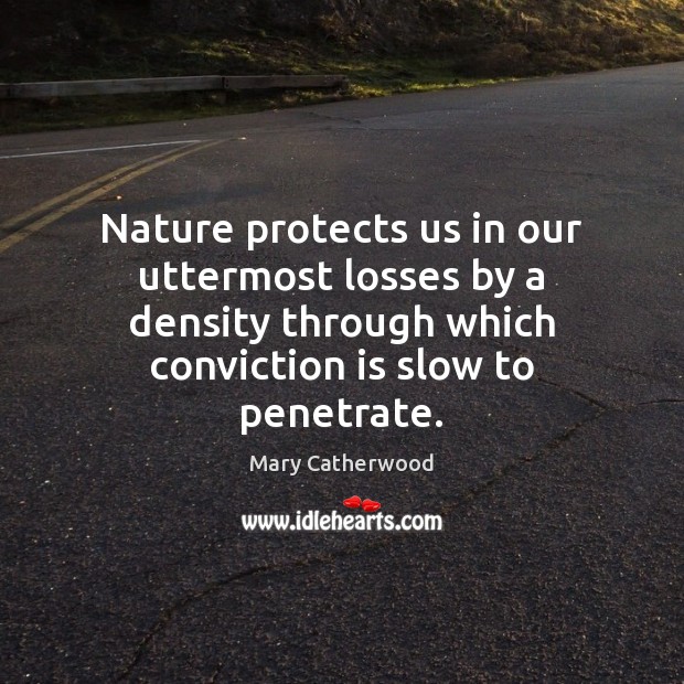 Nature protects us in our uttermost losses by a density through which Mary Catherwood Picture Quote