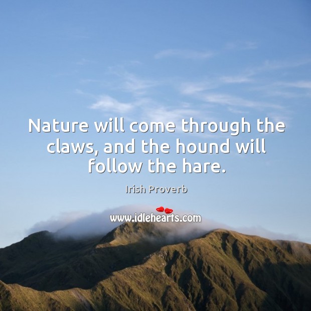 Nature will come through the claws, and the hound will follow the hare. Irish Proverbs Image