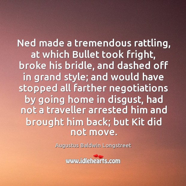 Ned made a tremendous rattling, at which bullet took fright, broke his bridle, and dashed off in grand style Image
