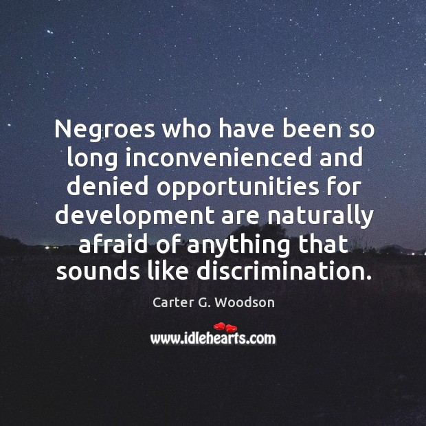 Negroes who have been so long inconvenienced and denied opportunities for Carter G. Woodson Picture Quote