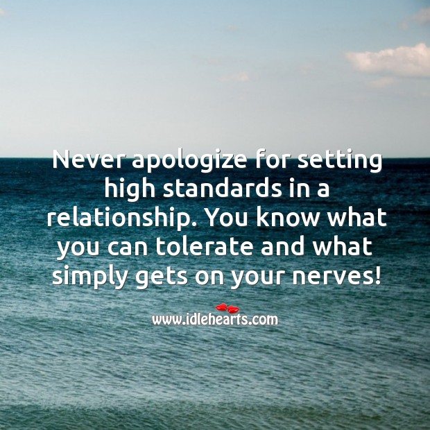 Never apologize for setting high standards in a relationship. Relationship Advice Image