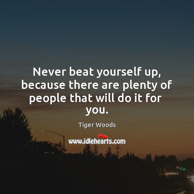 Never beat yourself up, because there are plenty of people that will do it for  you. Tiger Woods Picture Quote