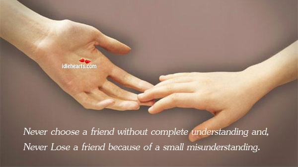 Never choose a friend without complete understanding and Understanding Quotes Image