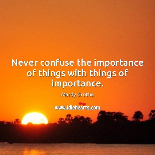 Never confuse the importance of things with things of importance. Mardy Grothe Picture Quote