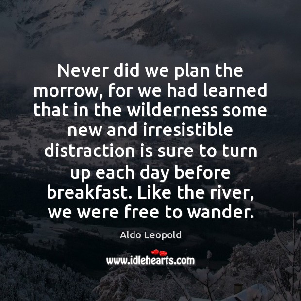 Never did we plan the morrow, for we had learned that in Aldo Leopold Picture Quote