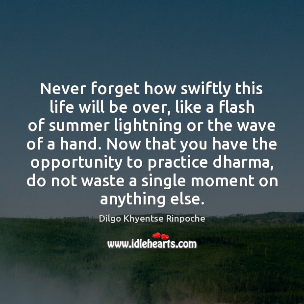 Never forget how swiftly this life will be over, like a flash Dilgo Khyentse Rinpoche Picture Quote