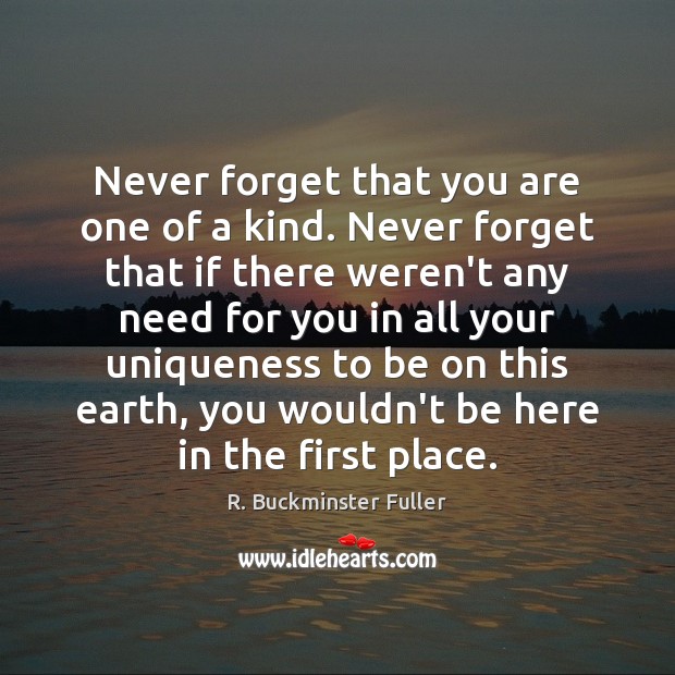 Never forget that you are one of a kind. Never forget that R. Buckminster Fuller Picture Quote