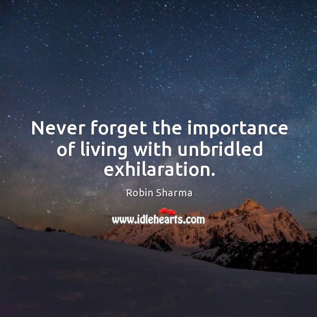 Never forget the importance of living with unbridled exhilaration. Robin Sharma Picture Quote