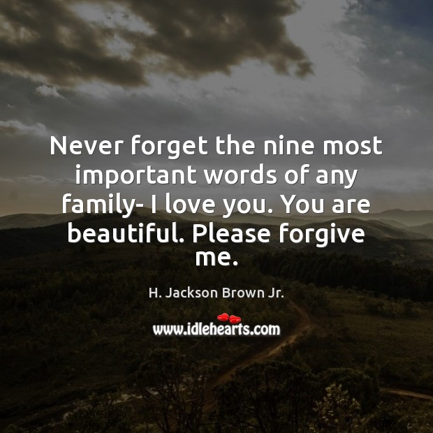 Never forget the nine most important words of any family- I love H. Jackson Brown Jr. Picture Quote
