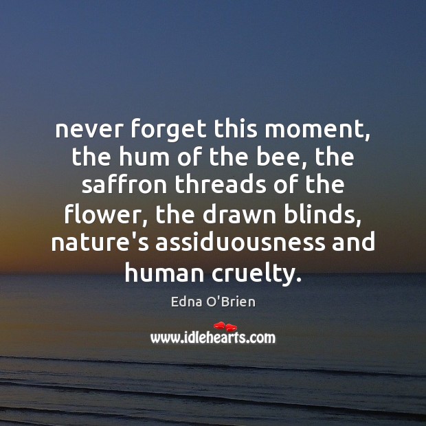 Never forget this moment, the hum of the bee, the saffron threads Edna O’Brien Picture Quote