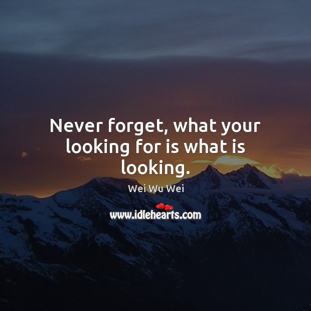 Never forget, what your looking for is what is looking. Wei Wu Wei Picture Quote
