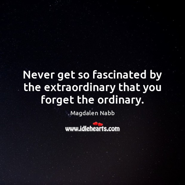 Never get so fascinated by the extraordinary that you forget the ordinary. Magdalen Nabb Picture Quote