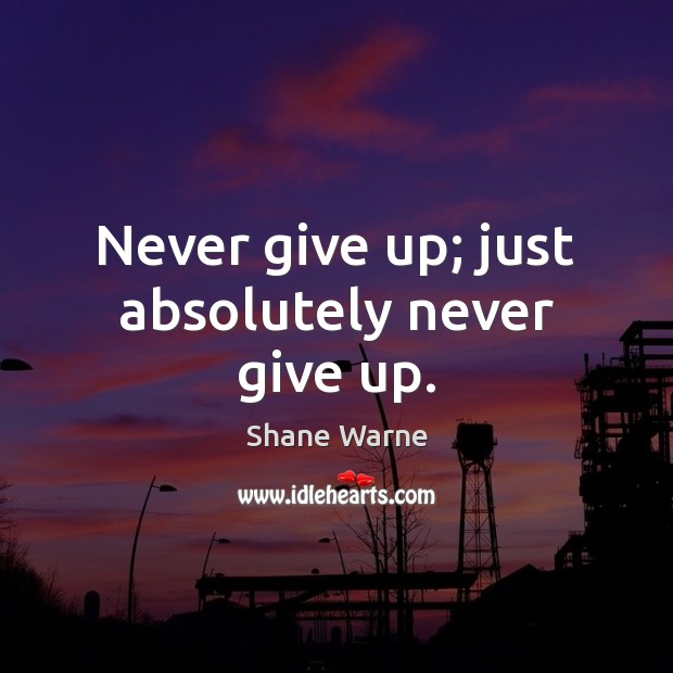 Never give up; just absolutely never give up. Shane Warne Picture Quote