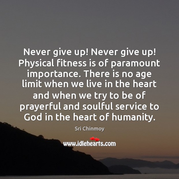 Never give up! Never give up! Physical fitness is of paramount importance. Sri Chinmoy Picture Quote