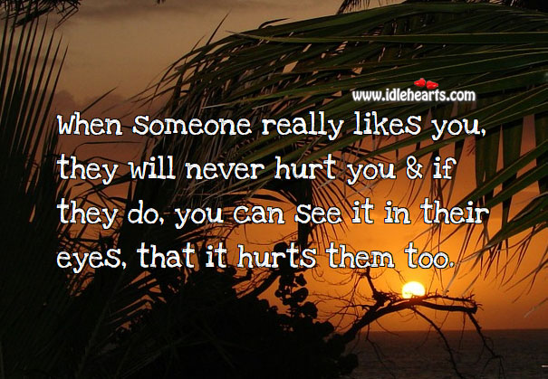 When someone really likes you, they will never hurt Hurt Quotes Image