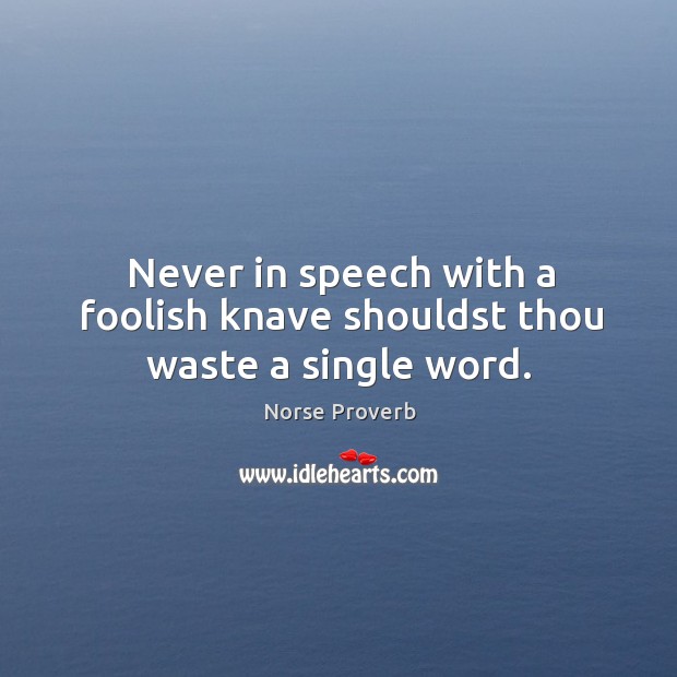 Never in speech with a foolish knave shouldst thou waste a single word. Norse Proverbs Image