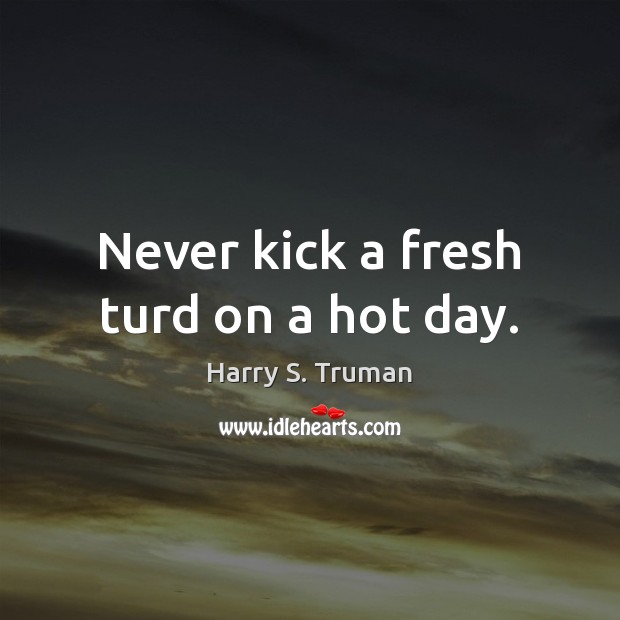 Never kick a fresh turd on a hot day. Harry S. Truman Picture Quote