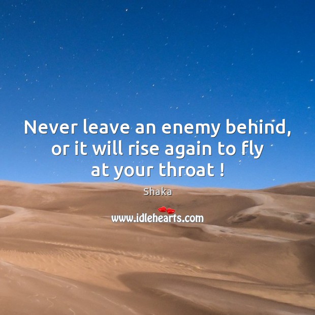 Never leave an enemy behind, or it will rise again to fly at your throat ! Shaka Picture Quote