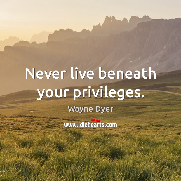 Never live beneath your privileges. Wayne Dyer Picture Quote