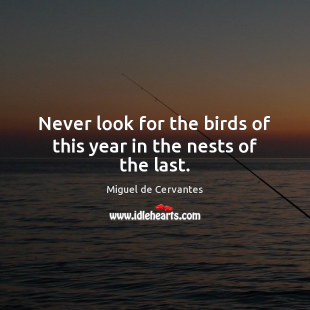 Never look for the birds of this year in the nests of the last. Miguel de Cervantes Picture Quote