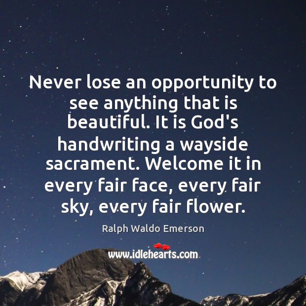 Never lose an opportunity to see anything that is beautiful. It is 