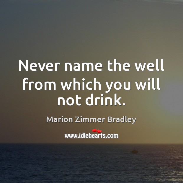 Never name the well from which you will not drink. Marion Zimmer Bradley Picture Quote