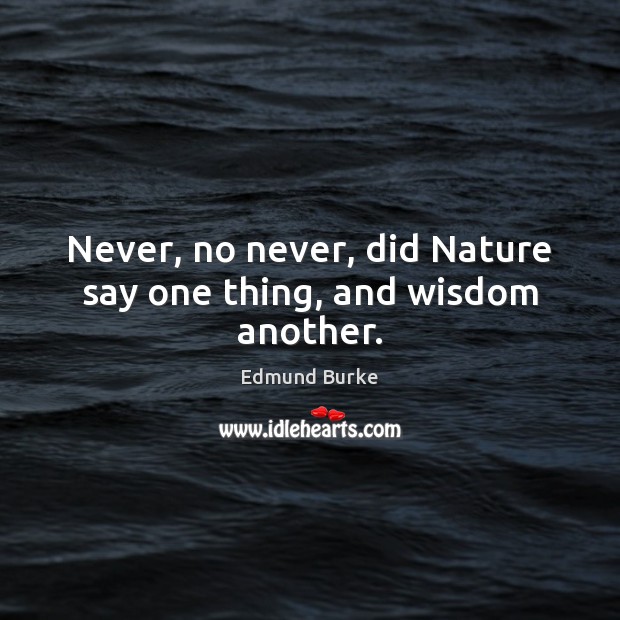 Never, no never, did Nature say one thing, and wisdom another. Edmund Burke Picture Quote