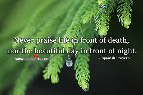 Never praise life in front of death, nor the beautiful day in front of night. Image