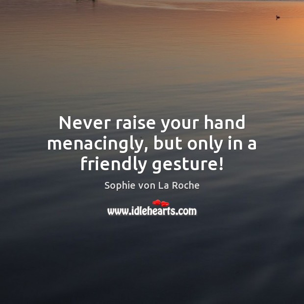 Never raise your hand menacingly, but only in a friendly gesture! Sophie von La Roche Picture Quote