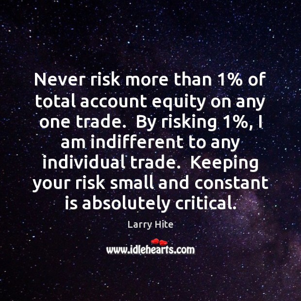 Never risk more than 1% of total account equity on any one trade. Larry Hite Picture Quote