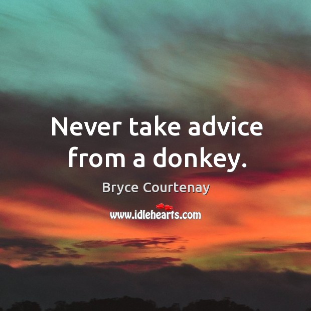 Never take advice from a donkey. Bryce Courtenay Picture Quote