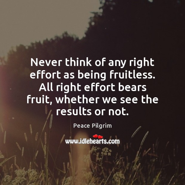 Never think of any right effort as being fruitless. All right effort Peace Pilgrim Picture Quote