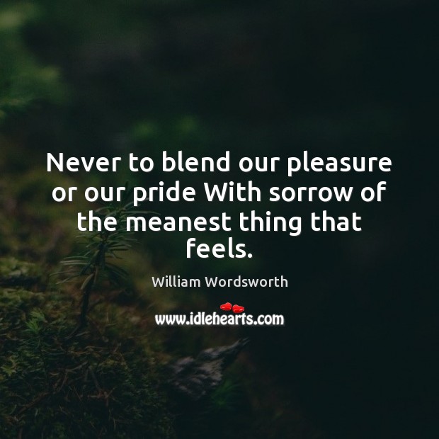 Never to blend our pleasure or our pride With sorrow of the meanest thing that feels. William Wordsworth Picture Quote