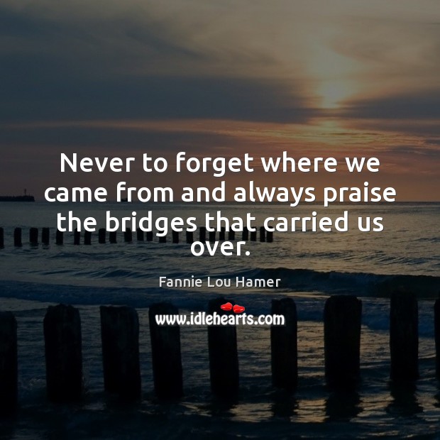 Never to forget where we came from and always praise the bridges that carried us over. Fannie Lou Hamer Picture Quote