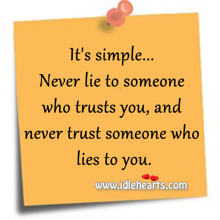Never trust someone who lies to you. Never Trust Quotes Image