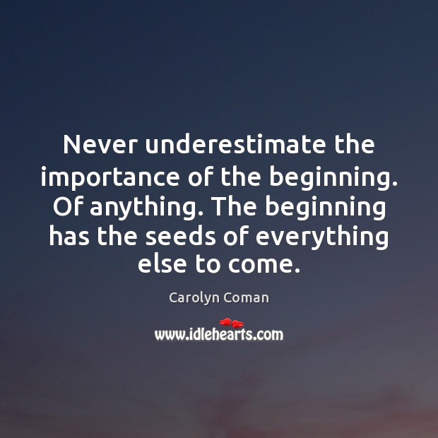 Never underestimate the importance of the beginning. Of anything. The beginning has Carolyn Coman Picture Quote