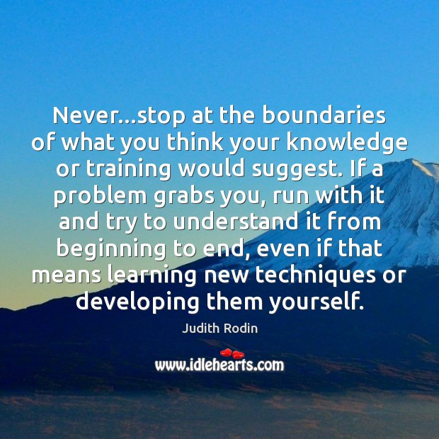 Never…stop at the boundaries of what you think your knowledge or Judith Rodin Picture Quote